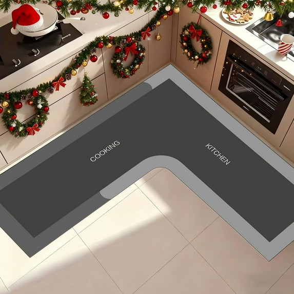 L-Shaped Corner Kitchen Rug, Non-Slip Absorbent Floor Mat for Cooking, Machine Washable, 120cm x 75cm, Includes 1 Mat