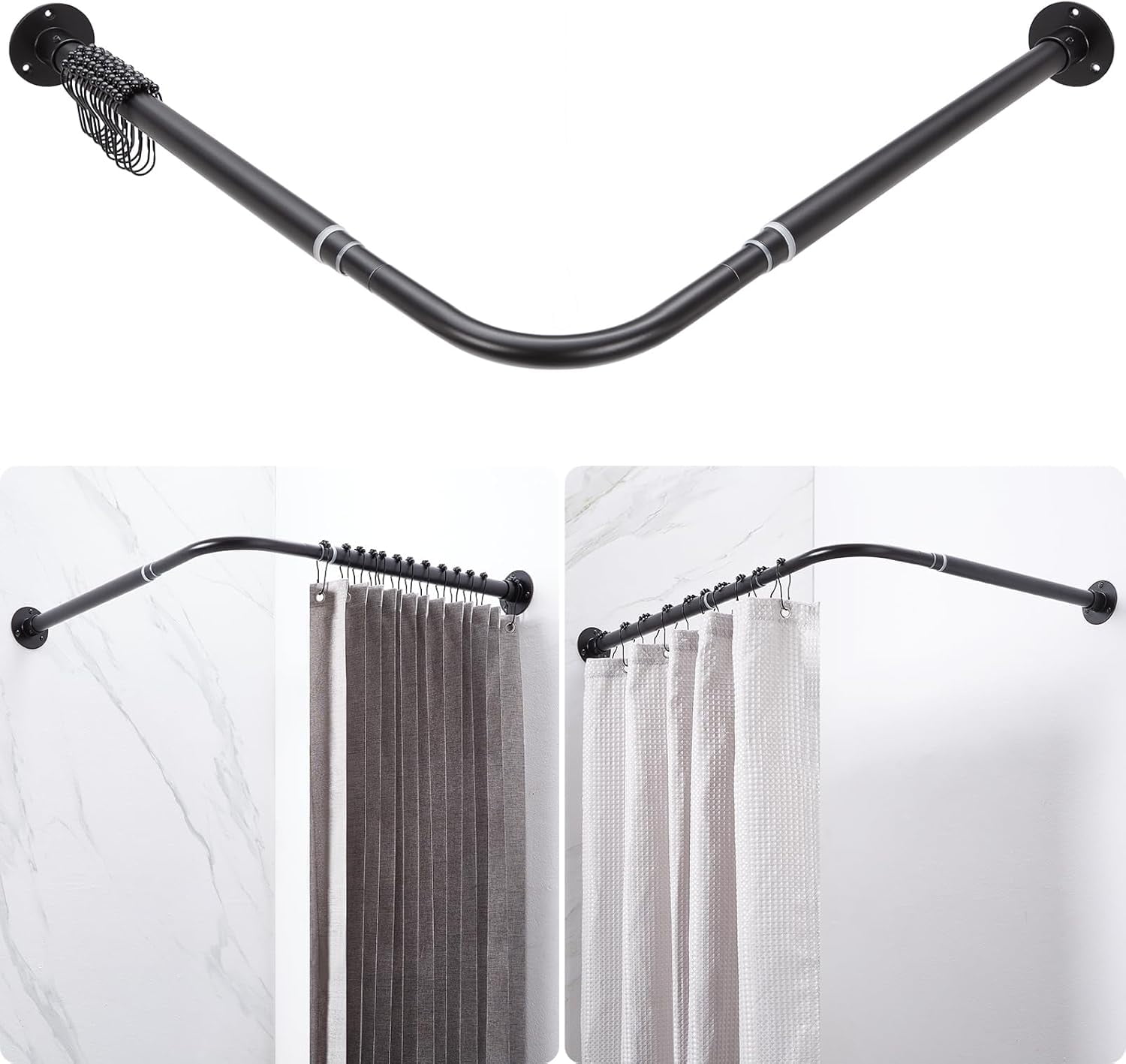 L Shaped Corner Shower Curtain Rod, Adjustable [24.3