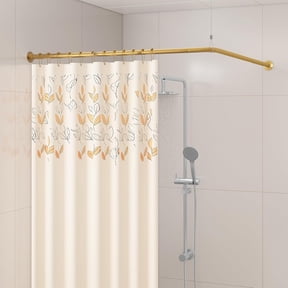 L Shaped Corner Shower Curtain Rod, Adjustable 90 Degree Curved Bathroom Rod Square No Sag with Hooks & Ceiling Support