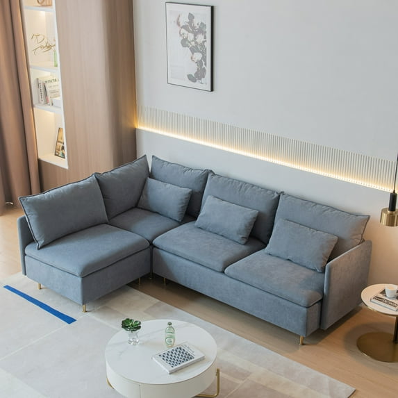 L-Shaped Corner Sofa, Modern Modular Reversible Sectional Sofa with Chaise, Sectional 4 Seater Modular Sofa