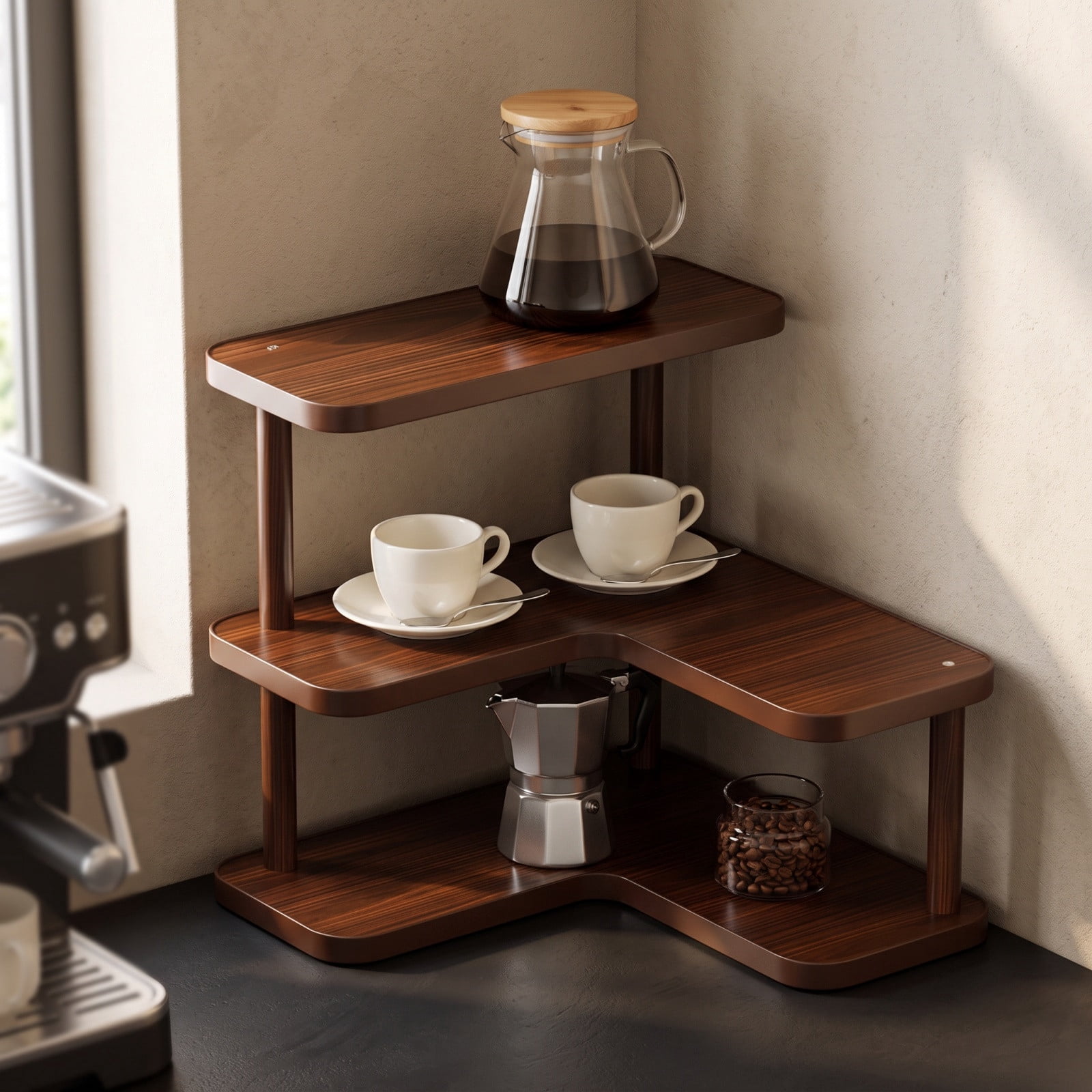 L-Shaped Corner Wooden Desk Shelf, 3-Tier Countertop Storage Organizer ...