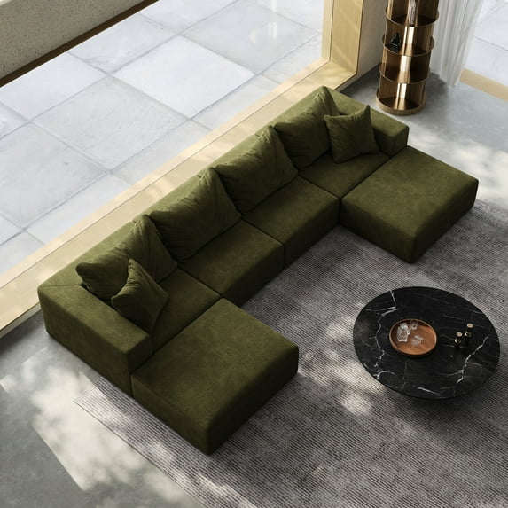 L Shaped Couch : Chenille Upholstery, 6 Pillows, Foam Filled, For Living Room & Bedroom, No Assembly Modern Soft Sectional : Chenille, 162" Shaped, Combination,
