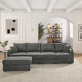 thumbnail image 1 of L-Shaped Couch Modern 4 seats Sofa Chair with Storage, with Ottoman, Deep Seat Sofa with Cup Holders & Phone Holder , Grey Corduroy Couch, 1 of 5