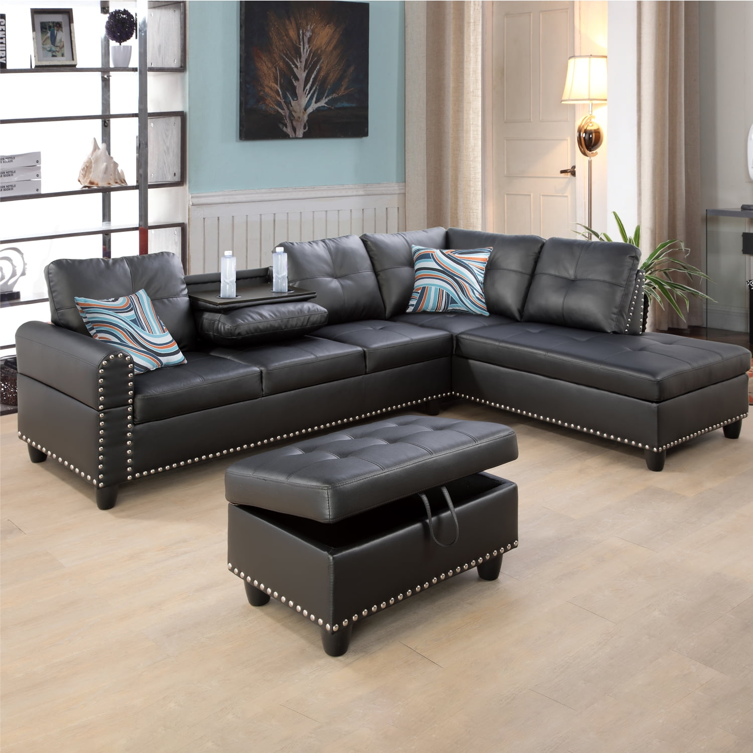L Shaped Couch, Modular Sectional Sofa with Chaise, Modern Modular Sofas Furniture Sofa Couches for Living Room/Apartment/Office/Bedroom, Black