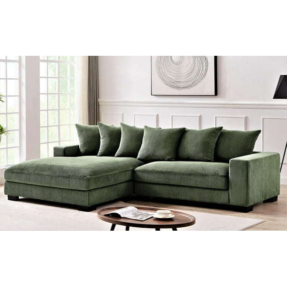 102.4-Inch L-Shaped Sectional Sofa with Chaise Lounge, Corduroy Upholstered 4-Seat Oversized Living Room Couch, Luxe Left-Facing Modular Design, Dark Green