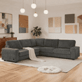thumbnail image 1 of L Shaped Couches, Modular Sectional Sofa, Corduroy Couch with Armrest Storage and USB Ports, Cup Holders, Grey, 1 of 6