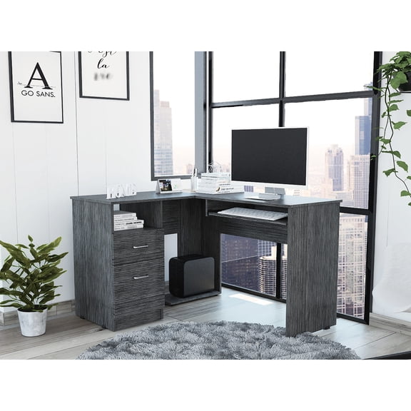 L-Shaped Craft Desk | Against Wall Use, Retractable Tray Design | Particle Board Main Body | Overcomes Craft Storage Problem