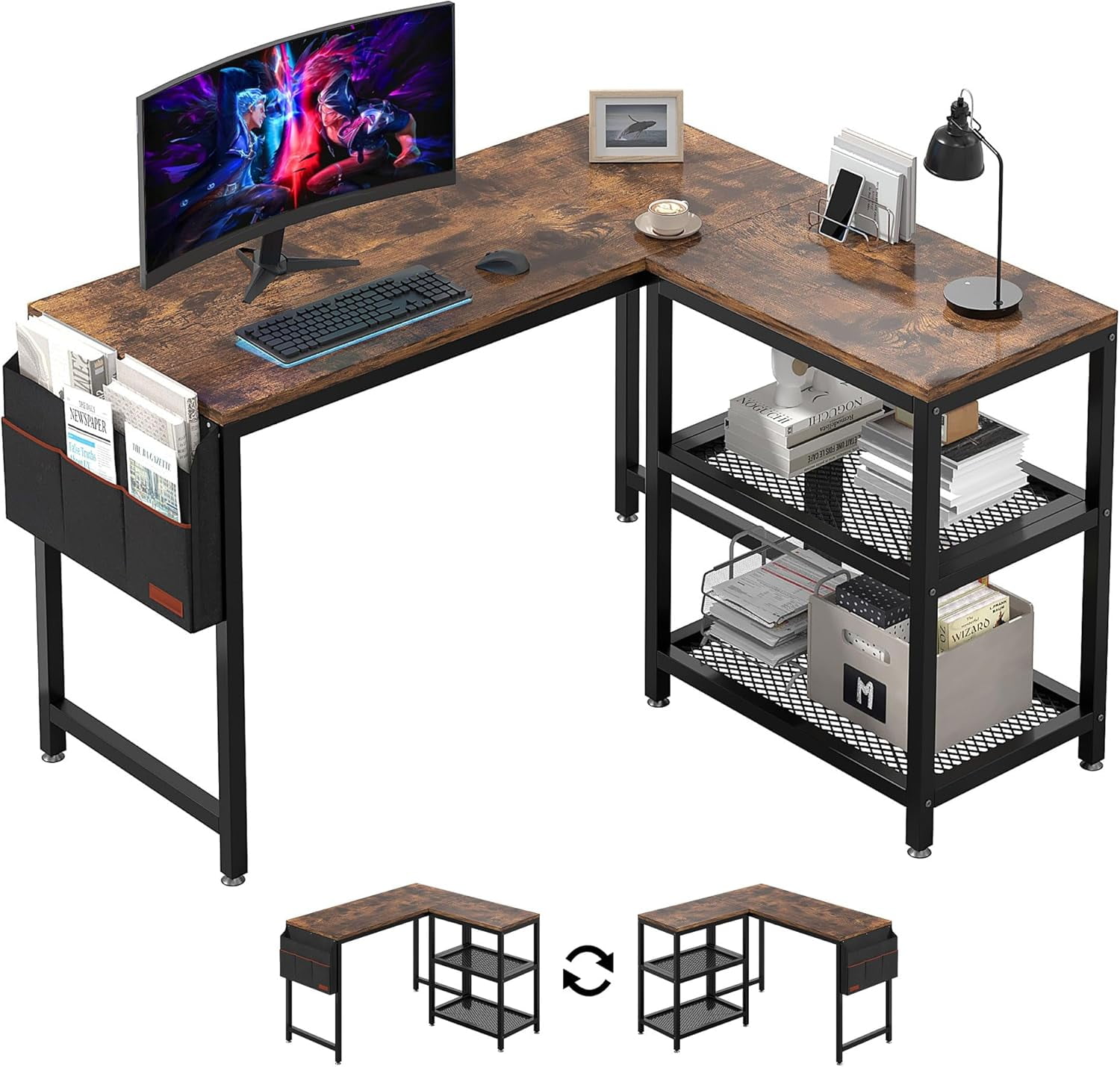 L Shaped Desk 47 Inch Computer Gaming Study Writing Table, Home Office