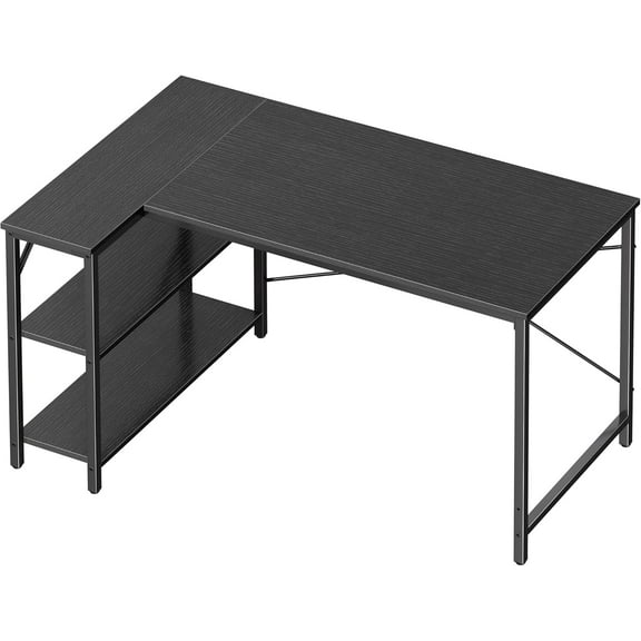 L Shaped Desk, 47 Inches Computer Desk with Reversible Storage Shelves, Gaming Corner Home Office Writing Study with Metal Frame, Black