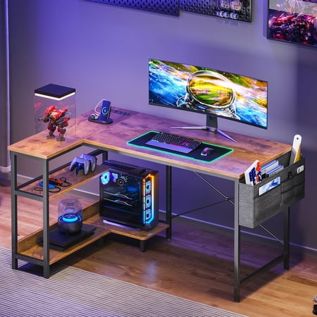 Casacomoda 48 Inch L Shaped Computer Desk with Power Outlet & Storage Shelves, Corner Desk with CPU Stand and Side Storage Bag, Home Office Desk, Vintage price history and forecast - Casacomoda Desk with Power Outlets & Shelf