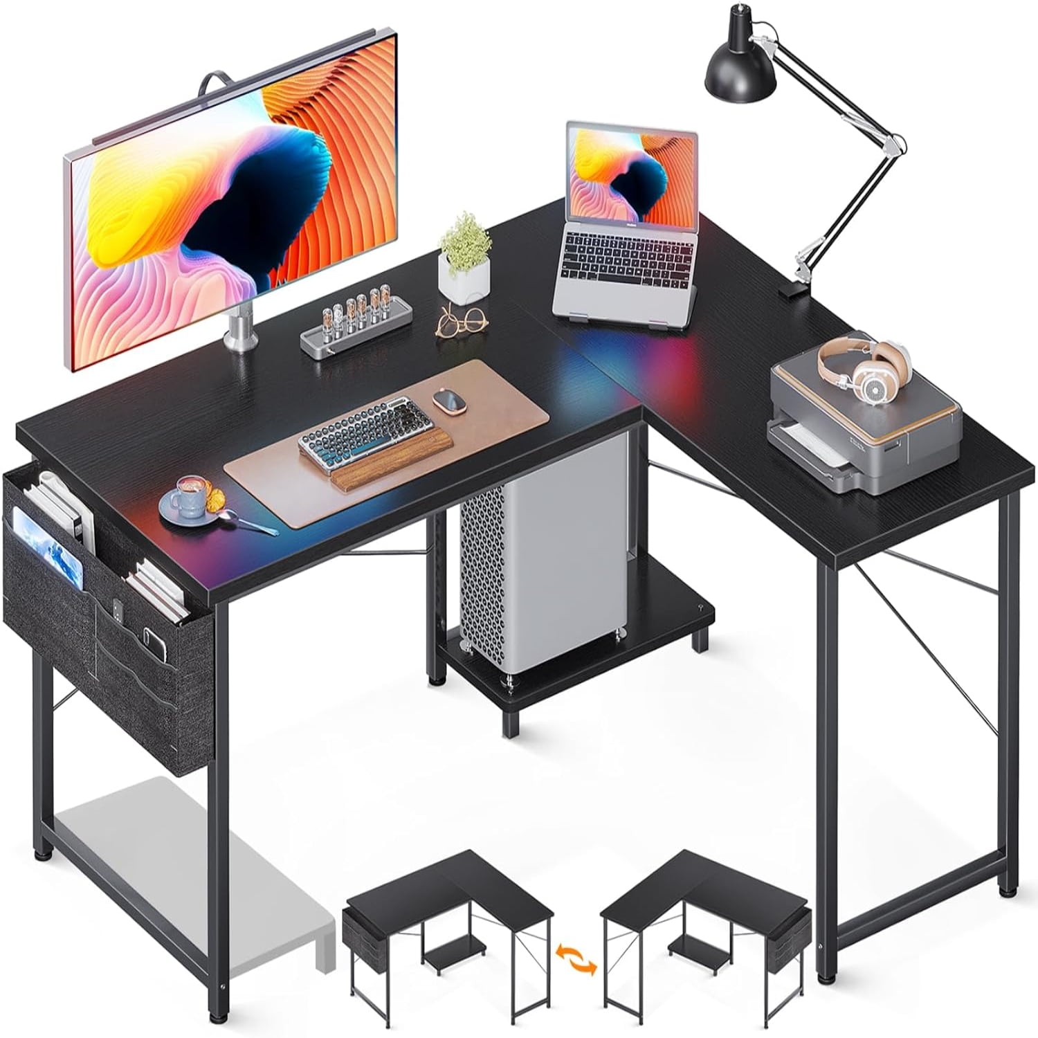 L Shaped Desk 50 Inch Computer Desk with Bag Reversible Home Office