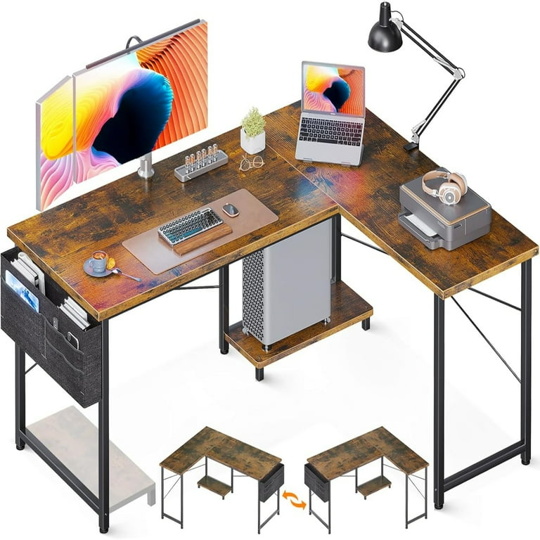 L Shaped Desk 50 Inch Computer Desk with Bag Reversible Office Desk with Host Stand Corner for Bedroom Studio Modern Wood PC Desk for Study Work Walmart