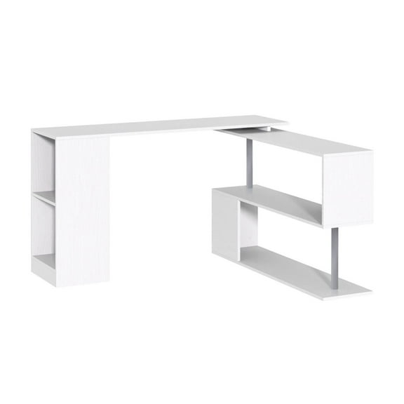L-Shaped Desk 55", Rotating Corner Computer Desk with Storage - White Wood Grain