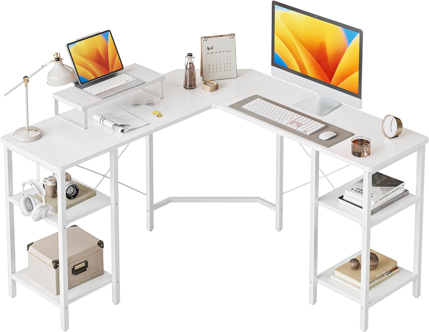 L Shaped Desk 59.1 inch Reversible Corner Desk with Storage Shelves