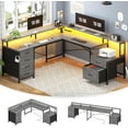 thumbnail image 1 of L Shaped Desk with Monitor Stand and 6 Drawer, 108" Home Office Desk with File Drawer & Power Outlet, Two Person Desk, Gaming Desk with Led Lights, Grey, 1 of 8