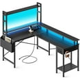 L Shaped Desk Computer Desk with LED Lights & Power Outlets Gaming Desk ...