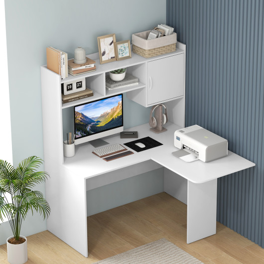 LShaped Desk Corner Computer Desk with Open Storage Hutch and