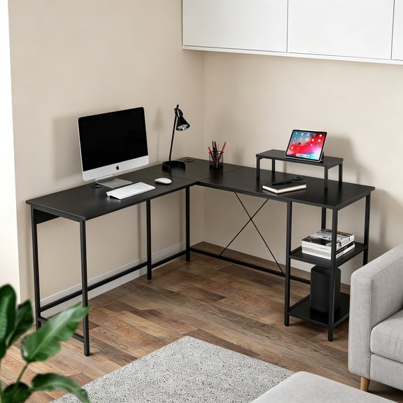 L Shaped Desk - Corner L Desk for Home Office, Gaming Desk L Shape, Computer Workstation, Ideal Space-Saving Solution for Gamers and Professionals, Sturdy and Durable Construction