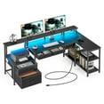 L Shaped Desk with Drawers, 64" Reversible Computer Desk with Power
