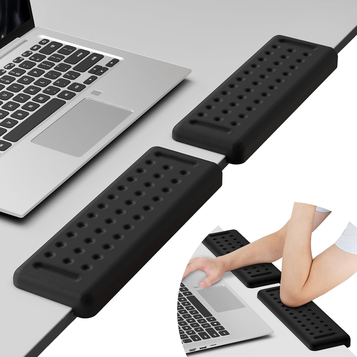 L-Shaped Desk Elbow Pads for Desk, Black Memory Foam Arm Rest for Desk with Non-Slip Base, Ergonomic Desk Edge Cushion, Wrist Rest for Computer Keyboard, Typing, Office, Home (2 Piece)