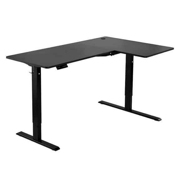 L Shaped Desk Electric Adjustable Height Corner Desk, Gaming Computer Table with Hooks & Power Strip, Heavy Duty Steel Frame, Home Office Use, Black