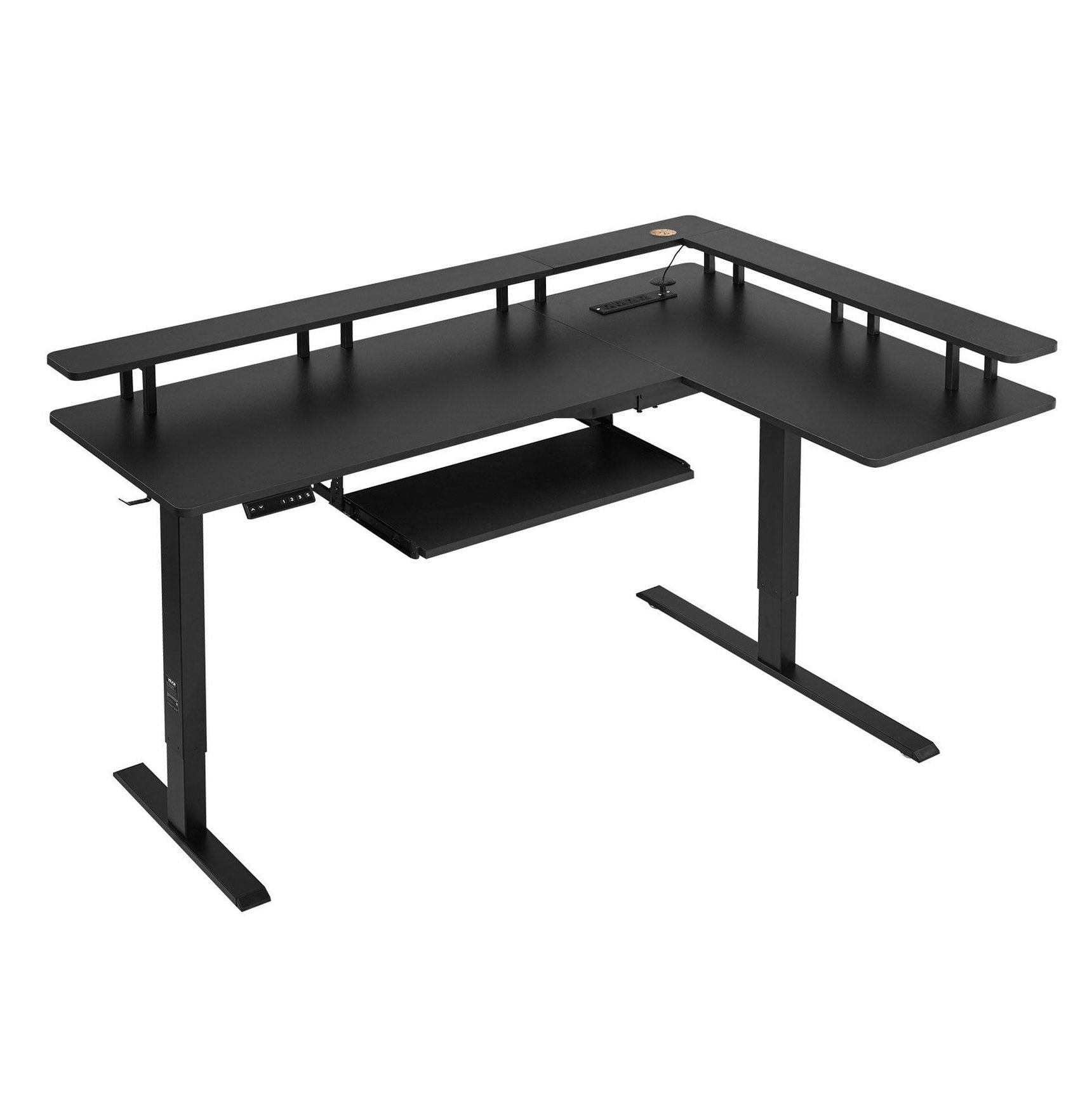 L Shaped Desk Electric Adjustable Height Corner Desk with Keyboard Tray, 63.1" Gaming Desk, Standing Desk with LED Lights & Power Strip, Home Office Computer Desk