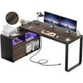 L Shaped Desk with File & Power Outlet Reversible 55 Inch Large