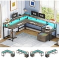 thumbnail image 1 of L Shaped Desk with Drawer and Power Outlet, 66" Home Office Desk Corner Computer Desk with Monitor Shelf, Printer Storage Shelves, Gaming Desk with Led Lights, Two Person Desk, Walnut, 1 of 9