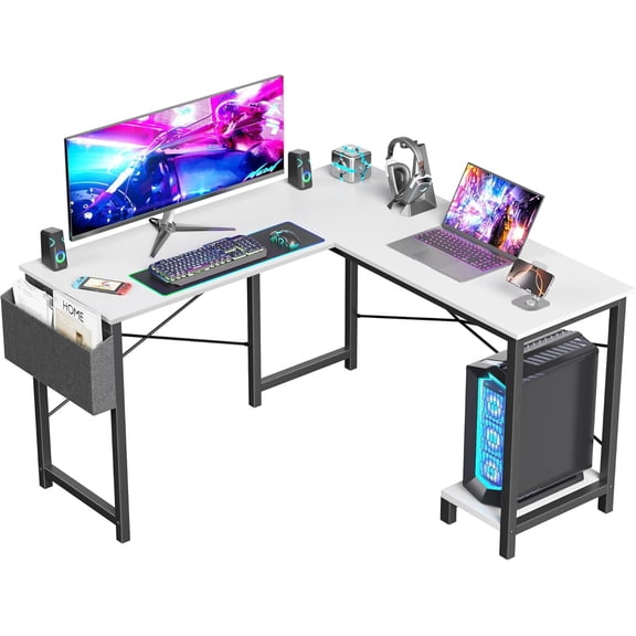 L Shaped Desk Gaming Computer 50 Inch Reversible Corner Table PC Work Table for Writing Study Student with Wood Tabletop
