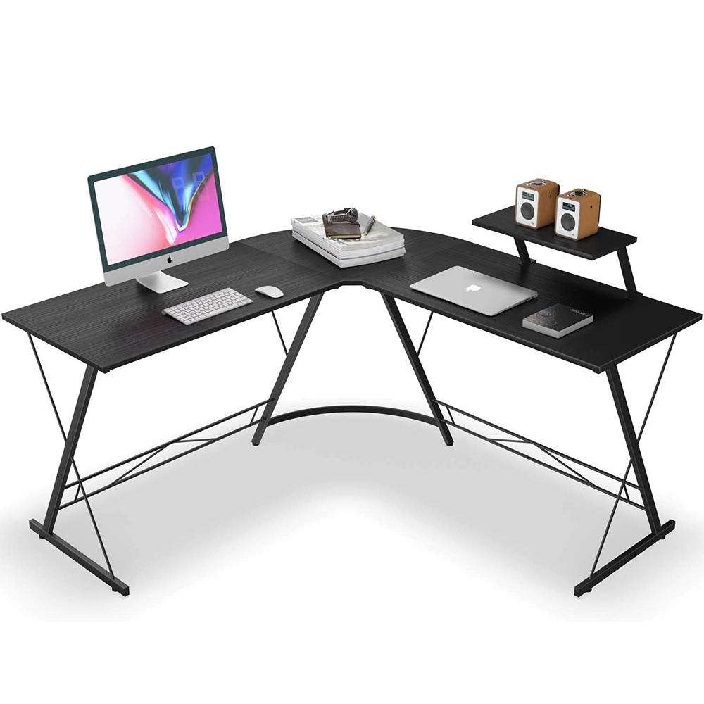 L Shaped Desk Office Computer Glass Corner Desk With Keyboard Tray