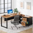 thumbnail image 1 of L Shaped Desk with File Drawer, 55 Inch Executive Office Desk with File Cabinet Storage Shelves, 1 of 5