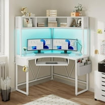 L Shaped Desk with Hutch & Keyboard Tray, Corner Computer Desk with Storage Bag for Home Office, Writing Study Desk