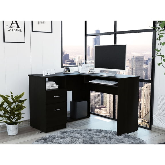 L-Shaped Desk with Left Return | Fits Well in Corners, Retractable Tray | Durable Construction