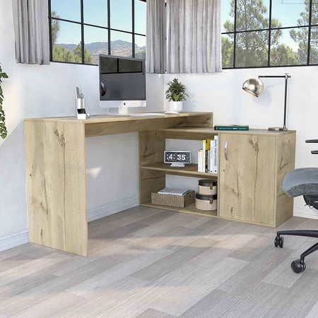 L-Shaped Desk with Open & Closed Storage / Great for Office Decor