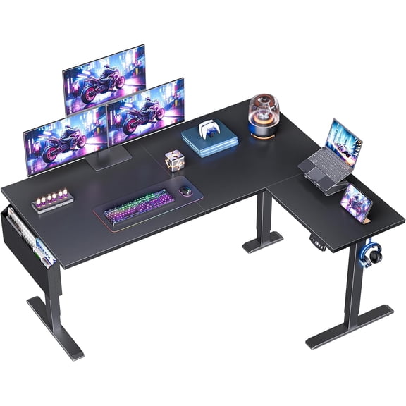 L-Shaped Electric Standing Desk, 63 Inch Adjustable Height Sit-to-Stand with Memory Presets, Reversible Computer Table for Home Office, Work and Study, Black