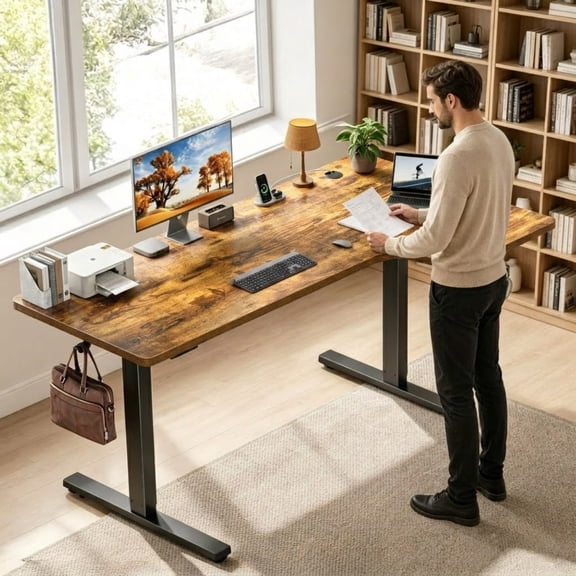 L-Shaped Electric Standing Desk, Adjustable Height Corner Desk with Memory Controller, Heavy-Duty Steel Frame, Quiet Motor, 200 lb Capacity