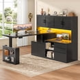 thumbnail image 1 of L Shaped Electric Standing Desk with Hutch, Adjustable Height Computer Desk with 3 Drawers and Storage Shelves, 1 of 8