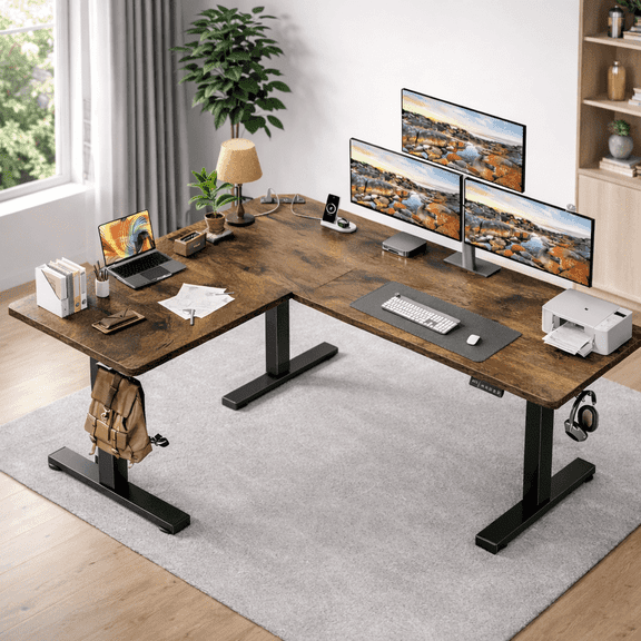 L-shaped Standing Desk – Adjustable Height Electric Desk With Memory Controller