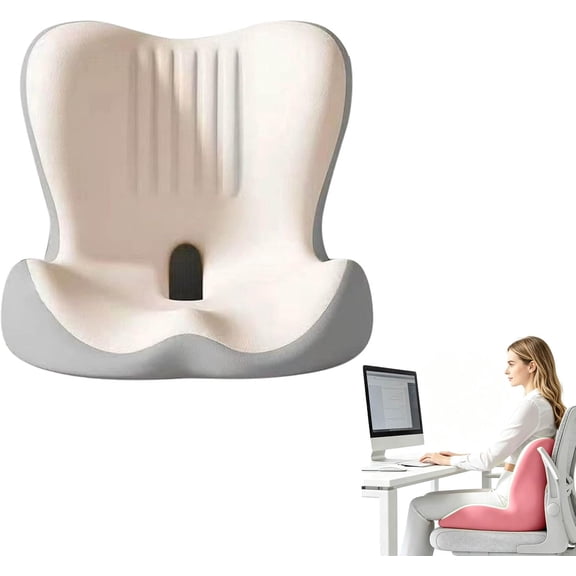 L-Shaped Ergonomic Memory Foam Seat Cushion, 2-in-1 Back & Seat Cushion with Lumbar Support, Non-Slip Breathable Posture Support Cushion for Office Car Driving (White)