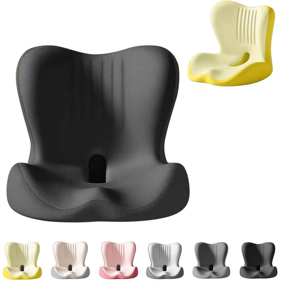 L-Shaped Ergonomic Memory Foam Seat Cushion, Thick Comfort Chair Cushion Fit, Lower Back Support Pillow for Office, Home, Drivingfor Office Home Long Sitting and Daily Driving Use (Black)