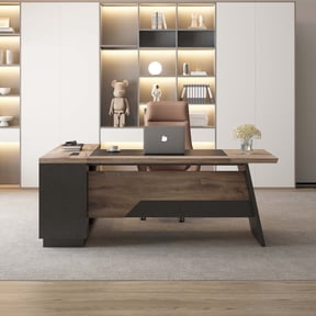 Vivvoo 78inch L-Shaped Executive Desk with Right Return Cabinet Built-In Outlet