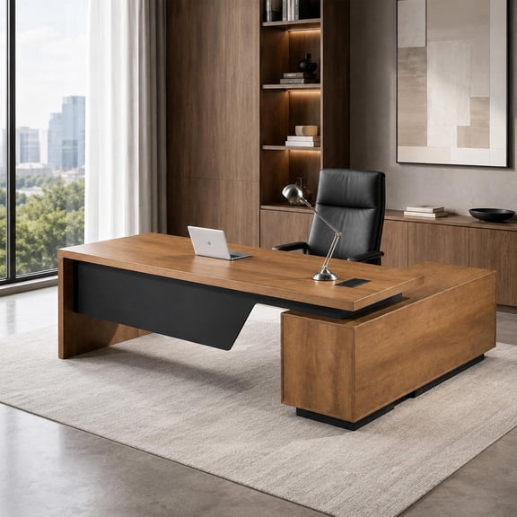 70.86"-78.7" L Shaped Executive Desk with Power Outlet File Cabinets Drawer Cable Management(Left Return)