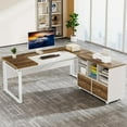 thumbnail image 1 of L-Shaped Executive Desk with Reversible File Cabinet, 3" Office Desk with Storage Drawers, ak Karo & White, 1 of 5