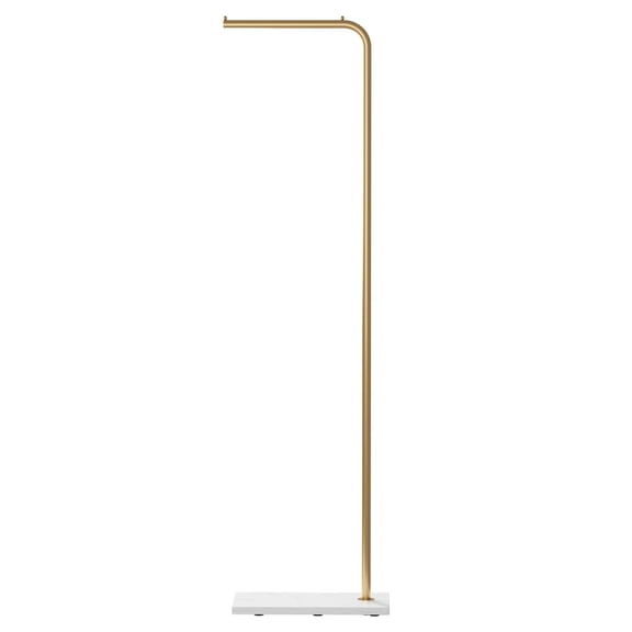 L-Shaped Freestanding Clothing Rack, Gold Metal Garment Rack with White Base, Modern Hanging Clothes Rack for Entryway Bedroom Closet