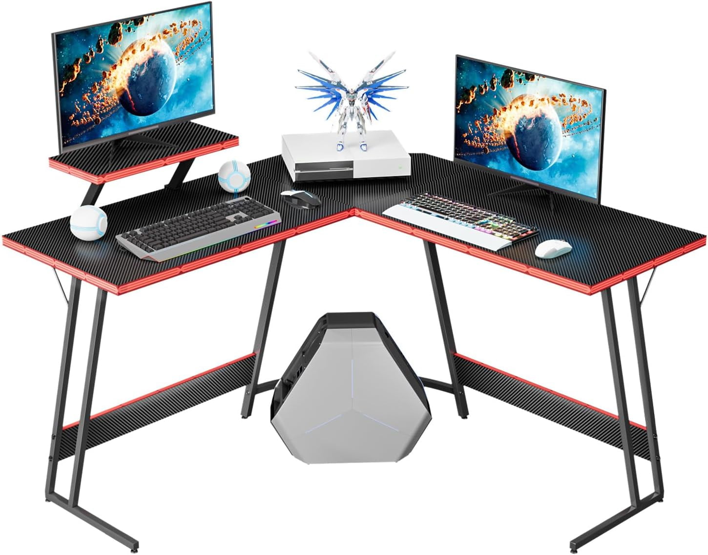 L Shaped Gaming Computer Corner PC Gaming with Large Monitor Riser ...