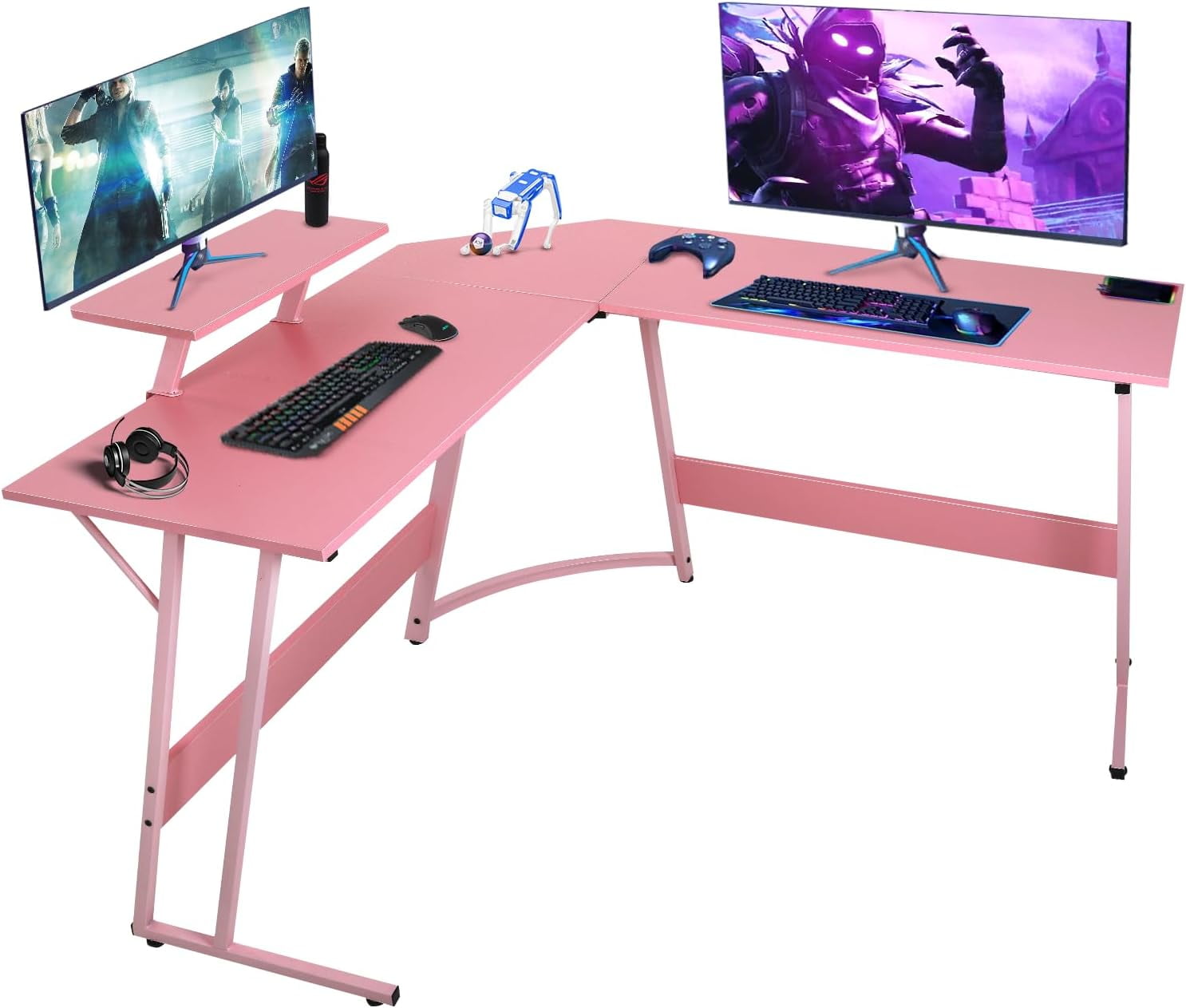 L Shaped Gaming Computer Corner PC Gaming with Large Monitor Riser ...