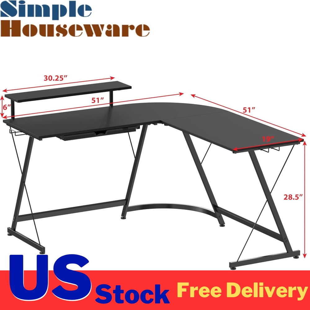 L Shaped Gaming Desk 51" Corner Computer/Offic