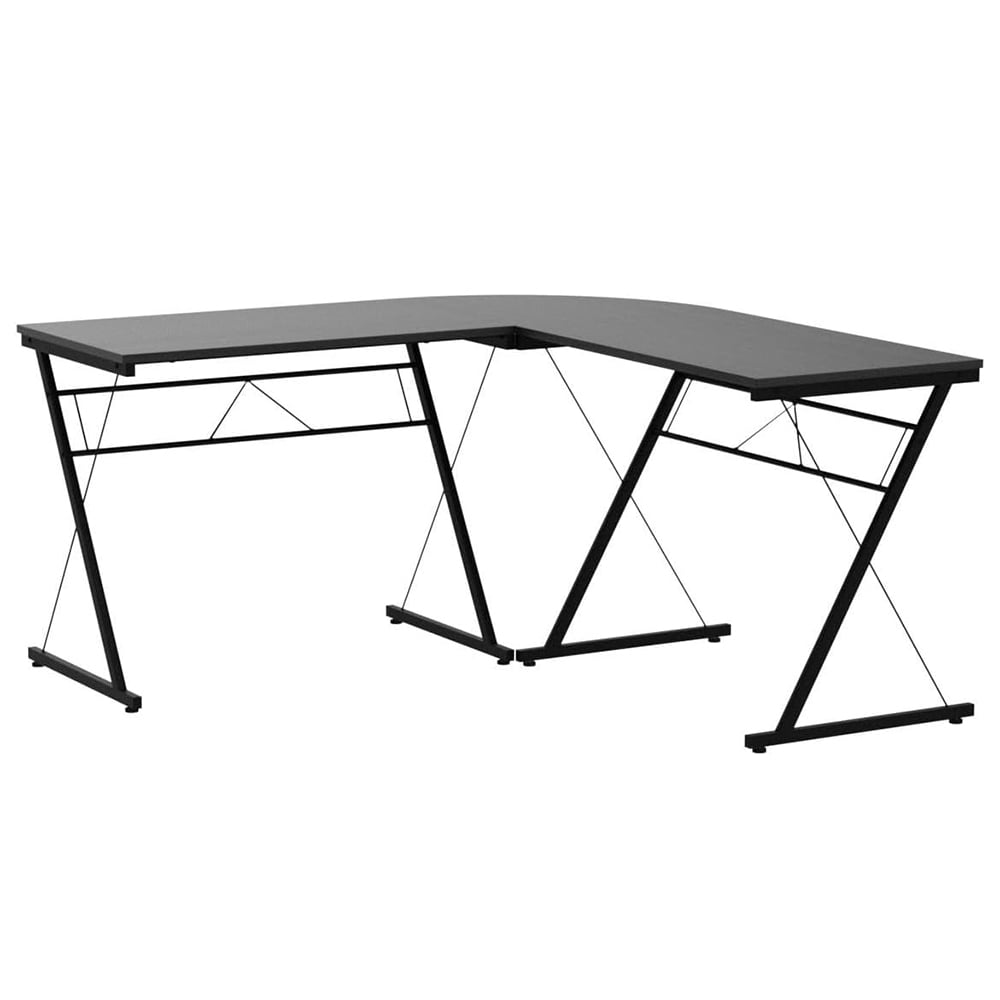 59'' Black L-Shaped Wood and Metal Computer Desk
