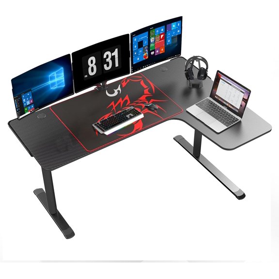 L Shaped Gaming Desk, 60 Inch L60 Home Office Corner PC Computer Gamer Table Large Writing Workstation Gifts w Mouse Pad Cable Management, Space Saving, Easy to Assemble, Right Black