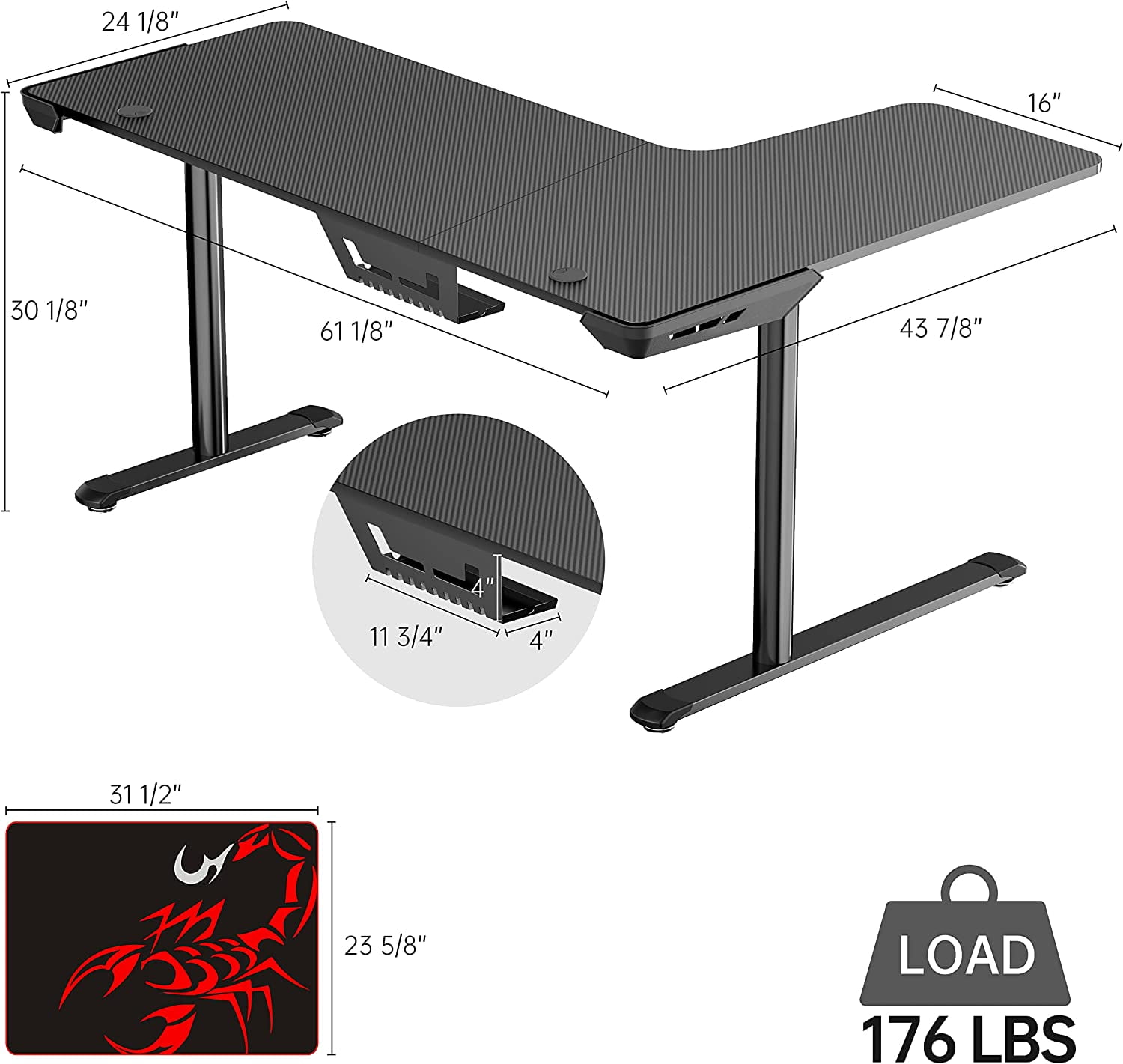 L Shaped Gaming Desk, 60 Inch L60 Home Office Corner Pc Computer Gamer